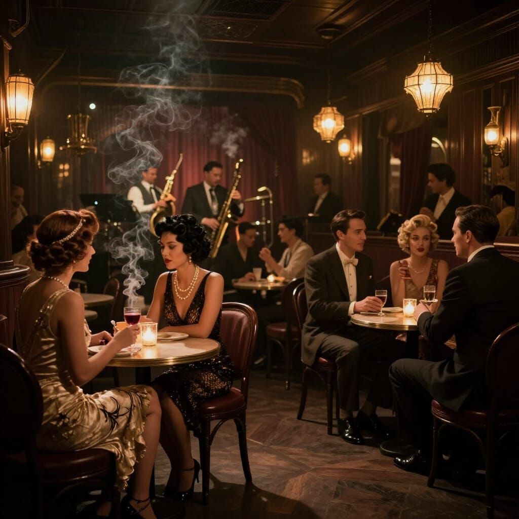 1920s Speakeasy Scene in Film Noir Style