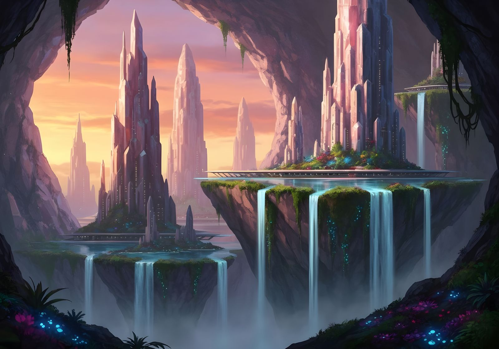 Futuristic Arcology City in Geode, Art Deco Teslapunk Style