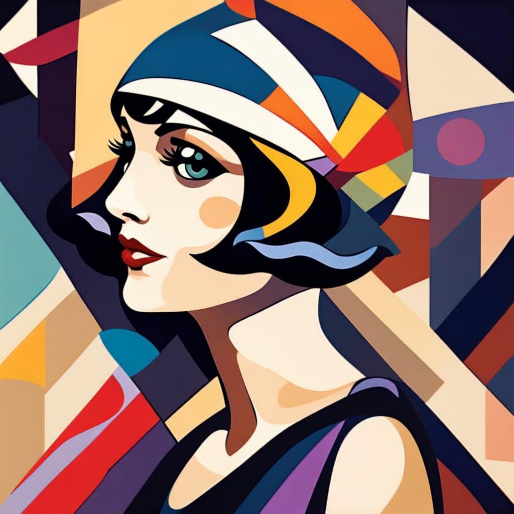 Stylized 1920s Flapper Girl in Expressionist Oil Painting