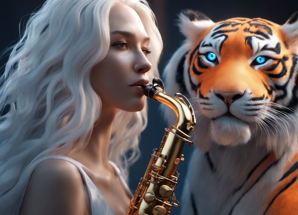 Saxophone Player with Tiger in High Resolution