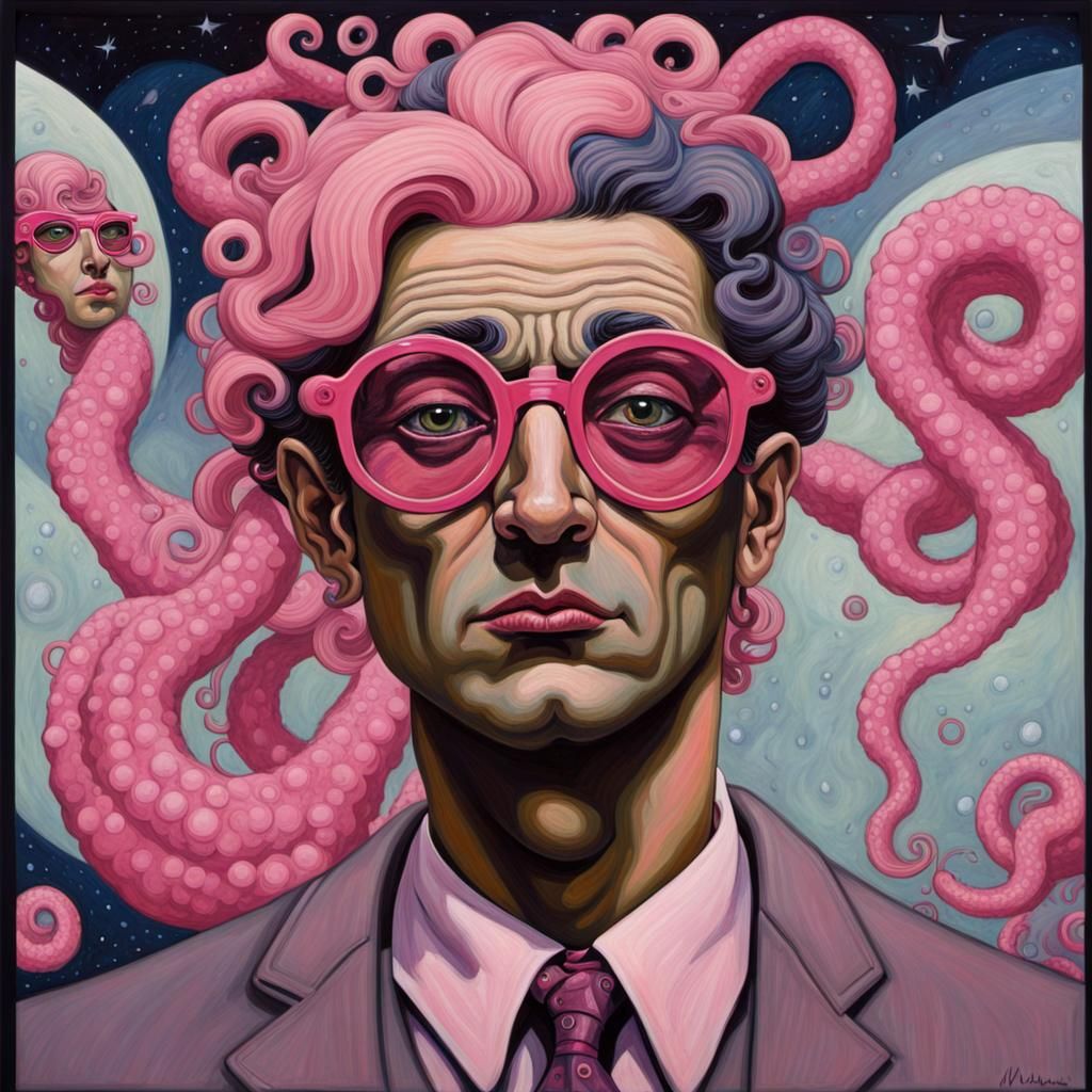 Mafioso Medusa Portrait in Outer Space, Detailed Oil Gouache