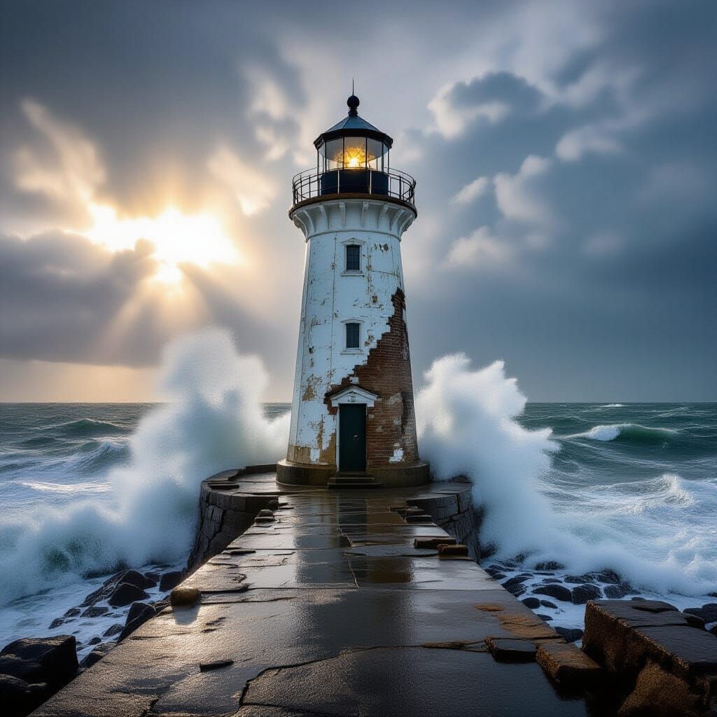 Lighthouse: Sunlit Perfection Versus Stormy Decay
