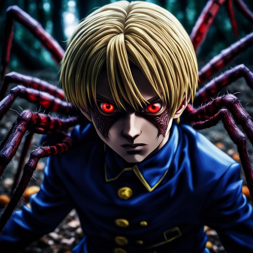 Hyperrealistic Kurapika with Red Eyes and Spiders