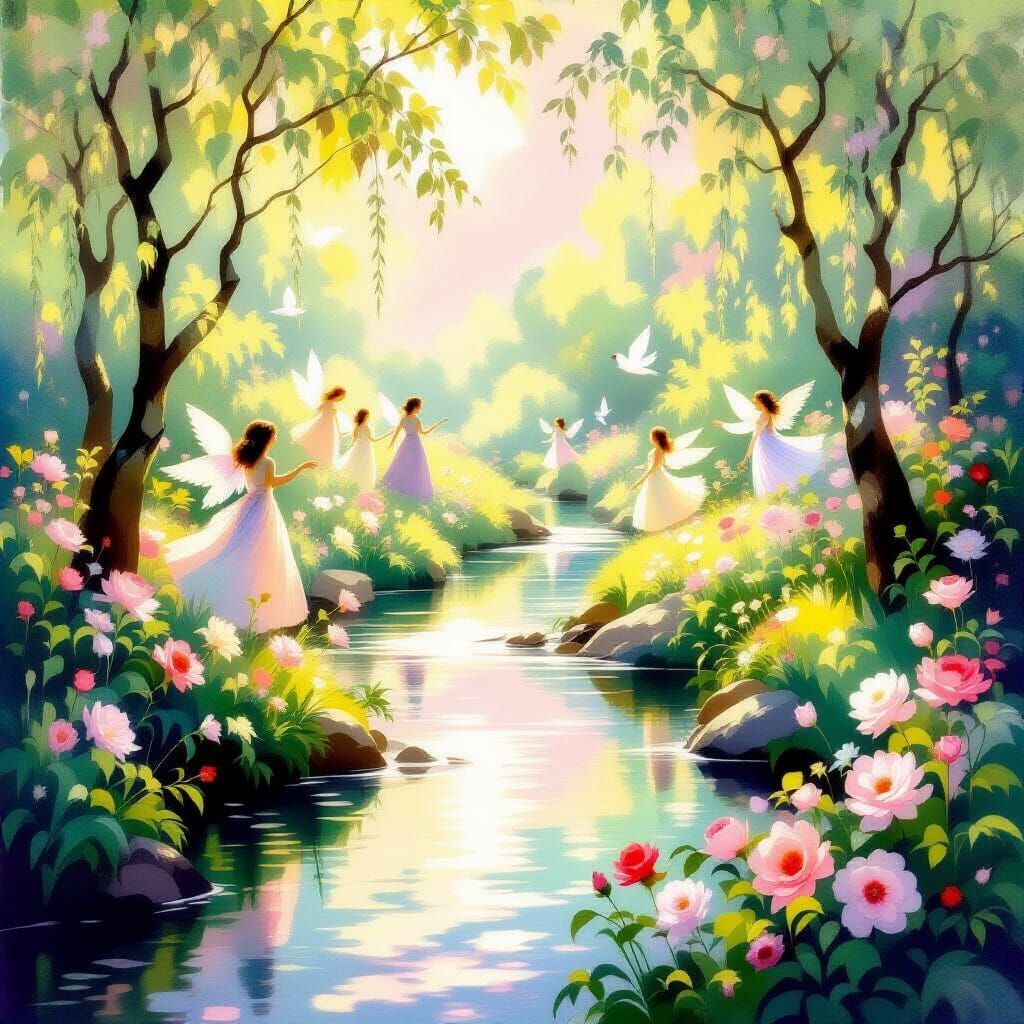 Paradise Garden Ballet in Soft Impressionist Style