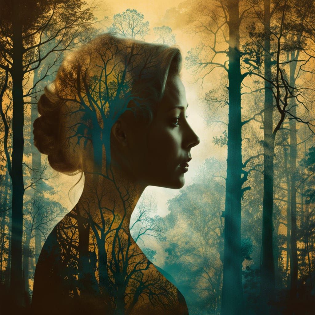 Ethereal Forest: Double Exposure Silhouette Portrait