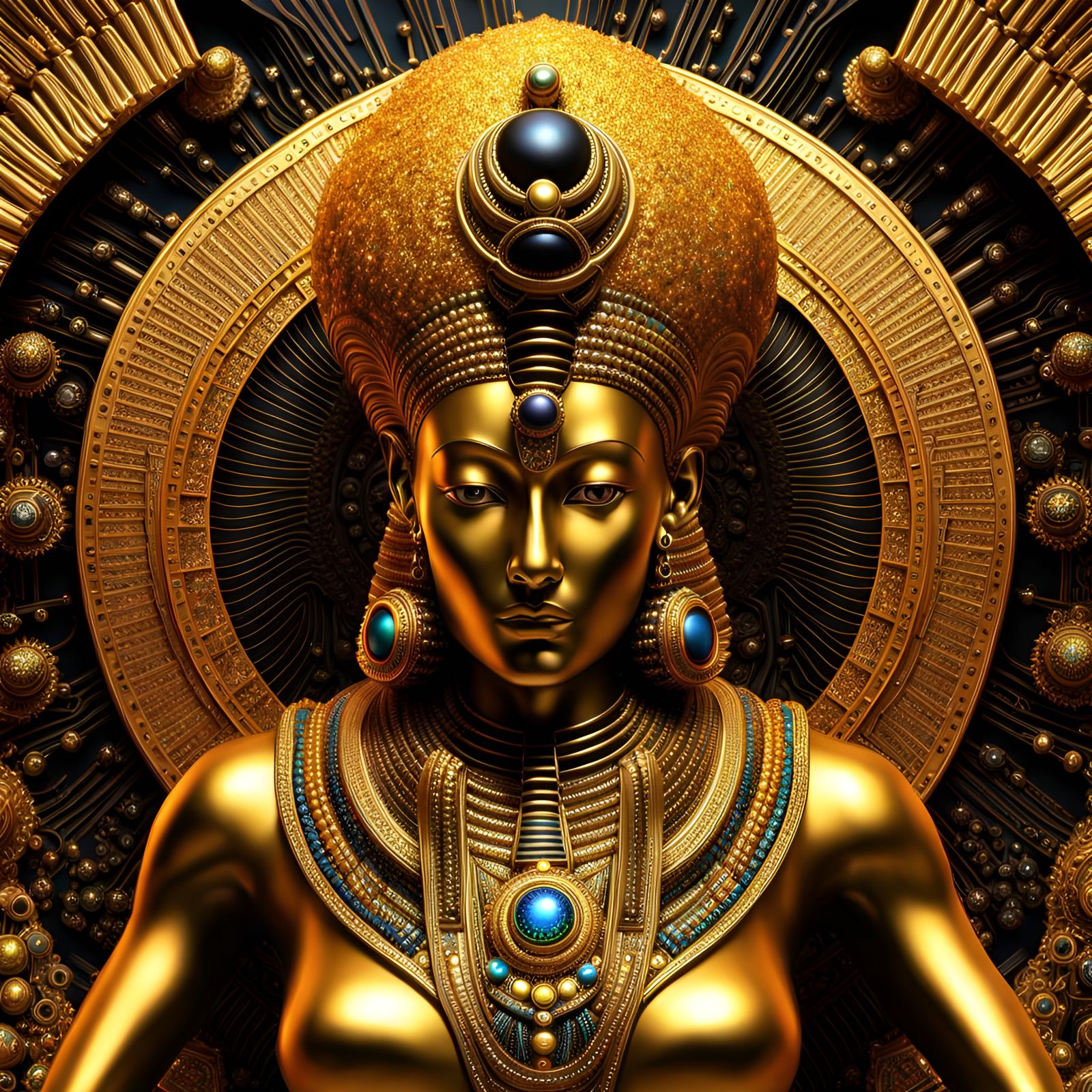 Golden Pharaoh Bee in Psychedelic Megapolis: 8K Art