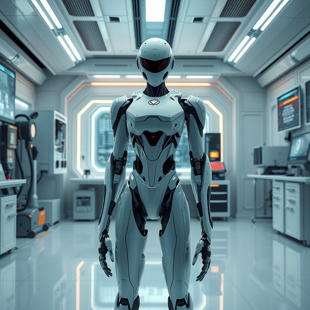 Futuristic AGI Robot in High-Tech Lab