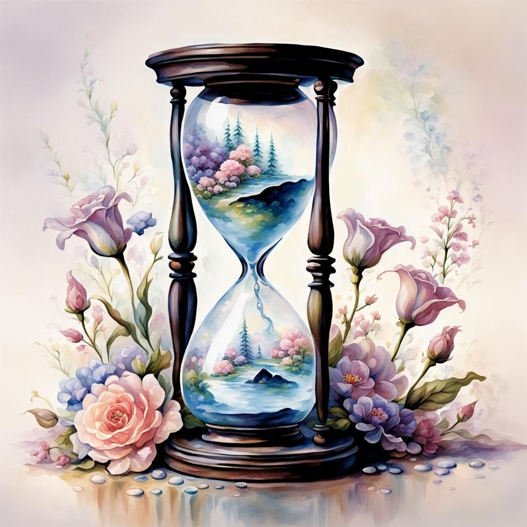 Floral Hourglass in Watercolor Style