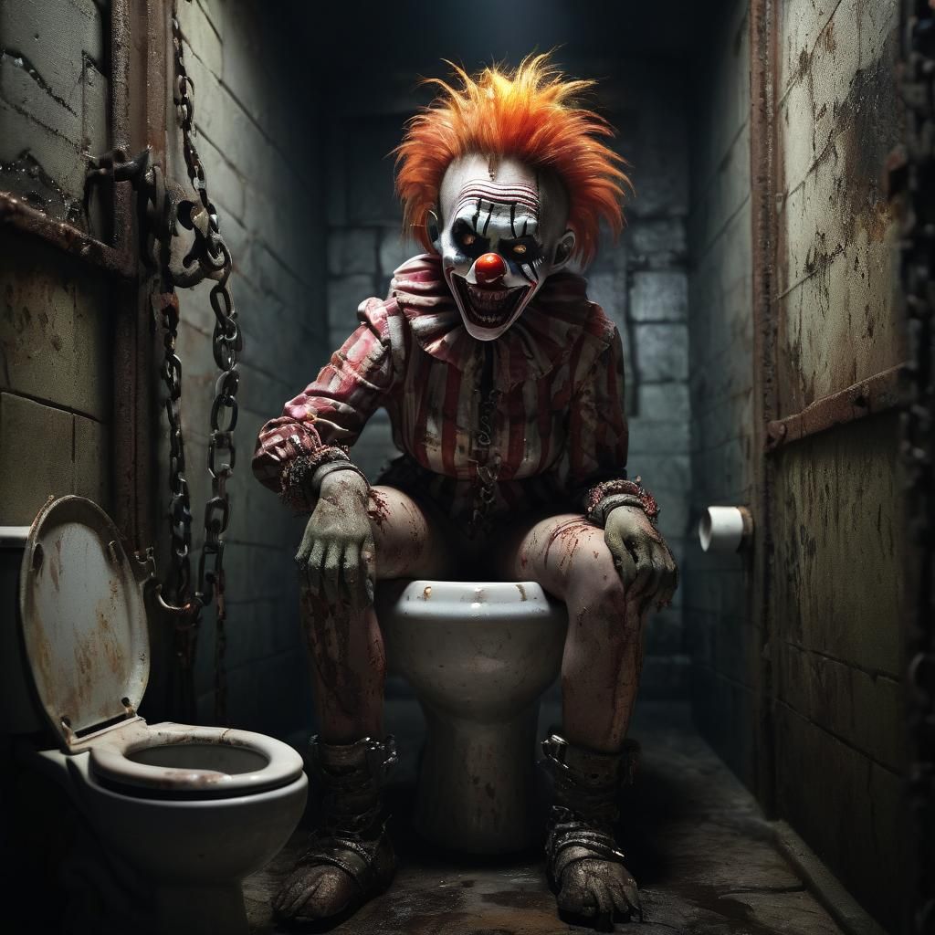 Zombie Clown Woman Prisoner in Dark Dungeon