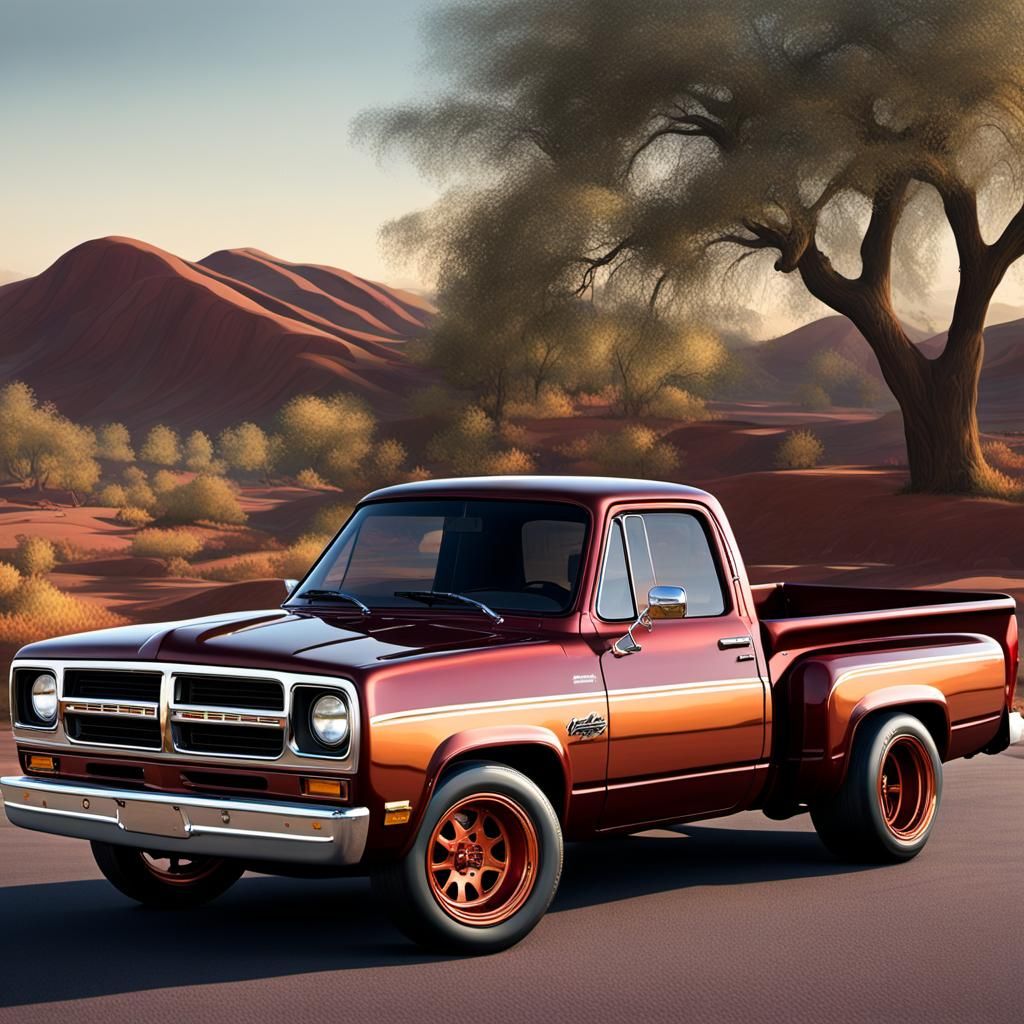 Copper Burgundy 1989 Dodge D100 Racing Truck