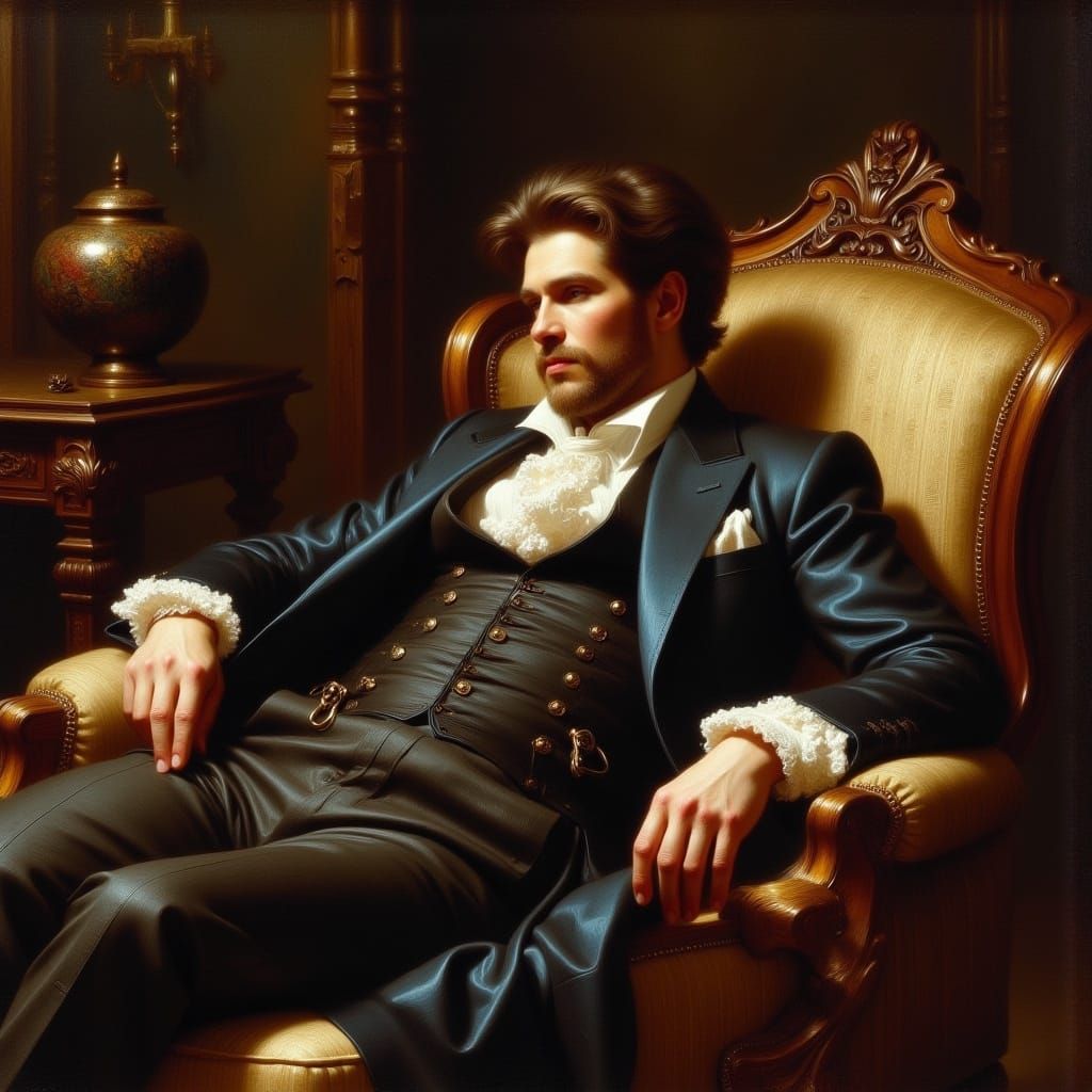 Handsome Man Reclining, Chiaroscuro Oil Painting