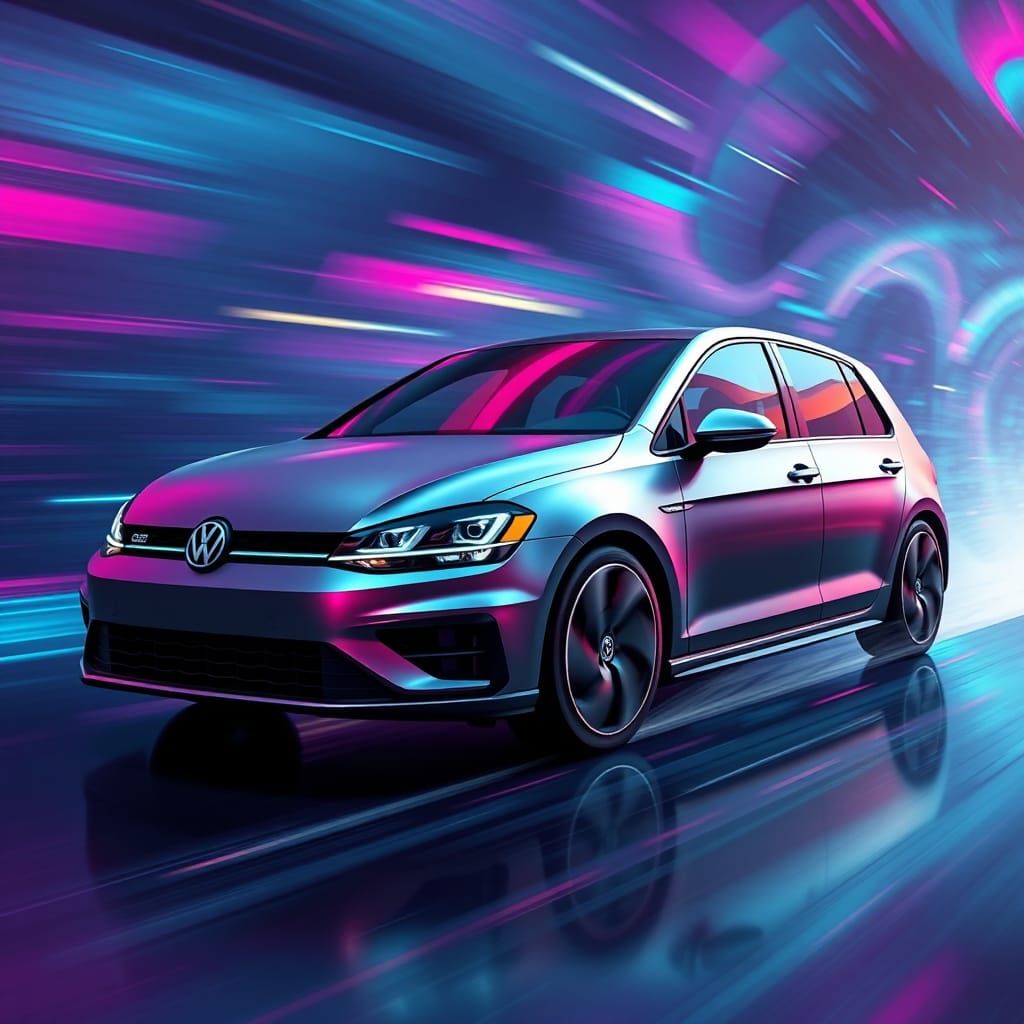 Sleek Volkswagen Golf GT in a Neon Realm