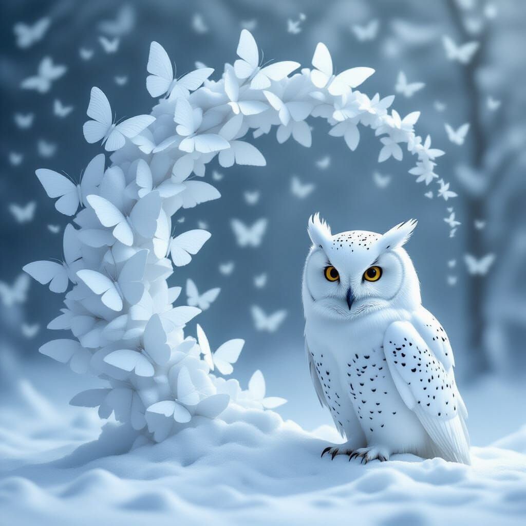 Endless White Metamorphosis Cycle with Owl Observer