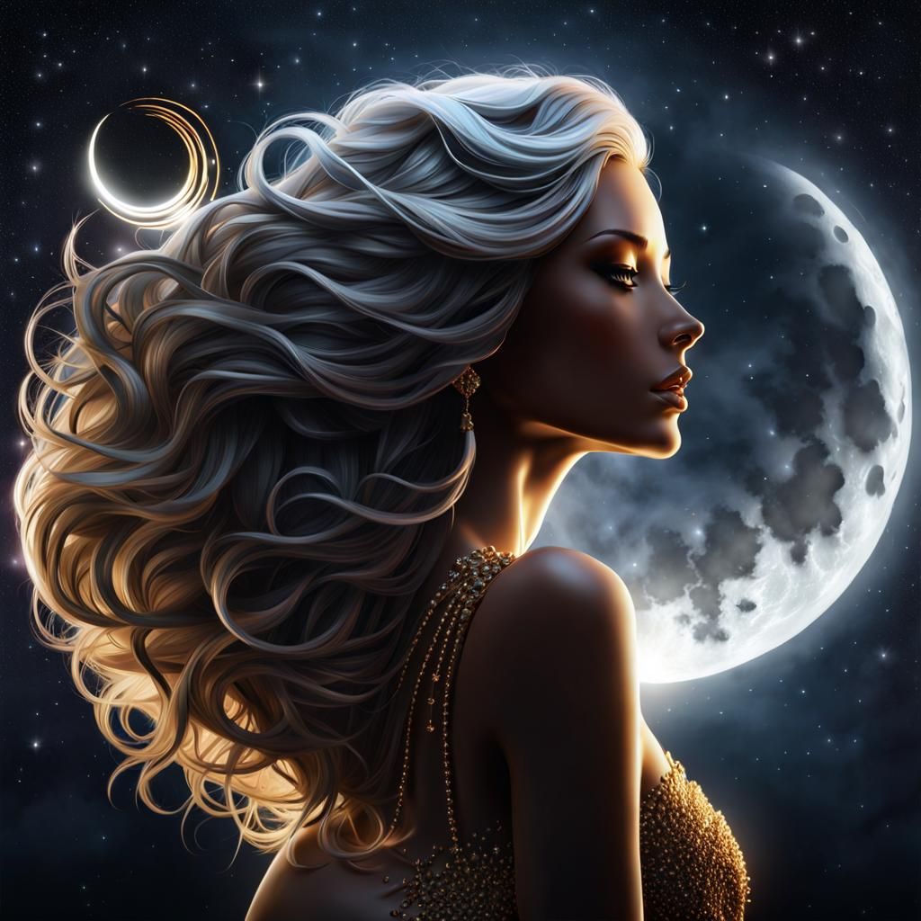 Woman Silhouette with Starry Background, Digital Illustratio...