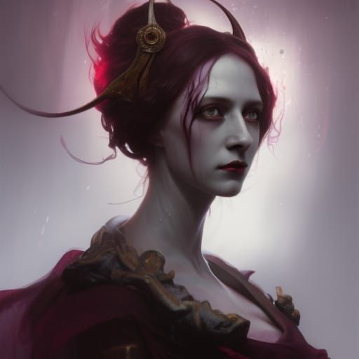 Bloody Countess: Dark Fantasy Portrait in Art Nouveau Style