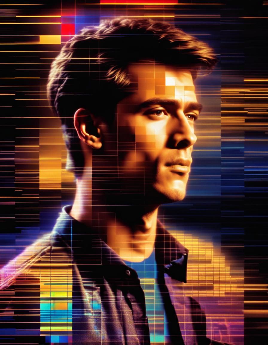 1980s Singer in Glitch Art Style