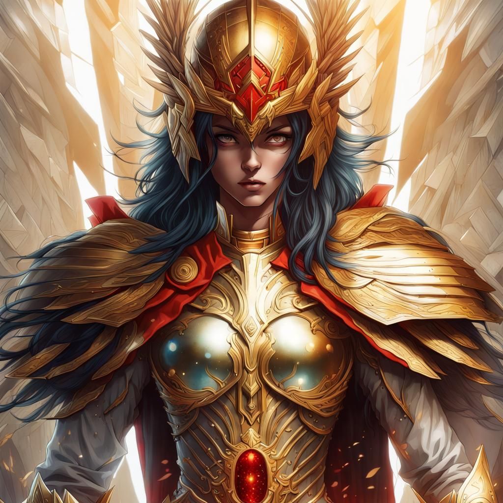 Epic Female Saint in Golden Phoenix Armor
