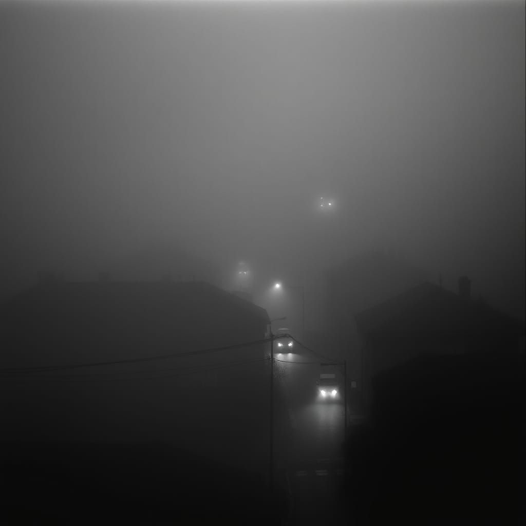 Fog-Shrouded Italian Cityscape in Film Noir Style