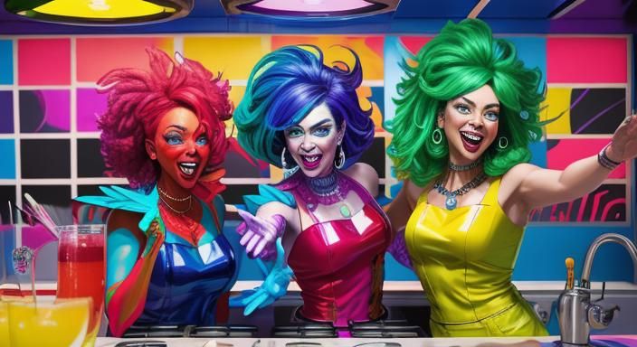 Vibrant Pop Art Kitchen Party Scene