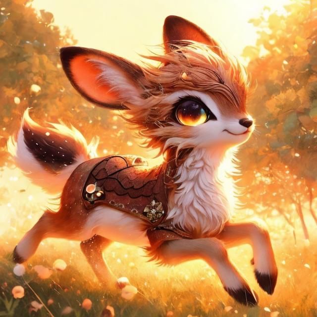 Mythical Deer Running in Sunny Field