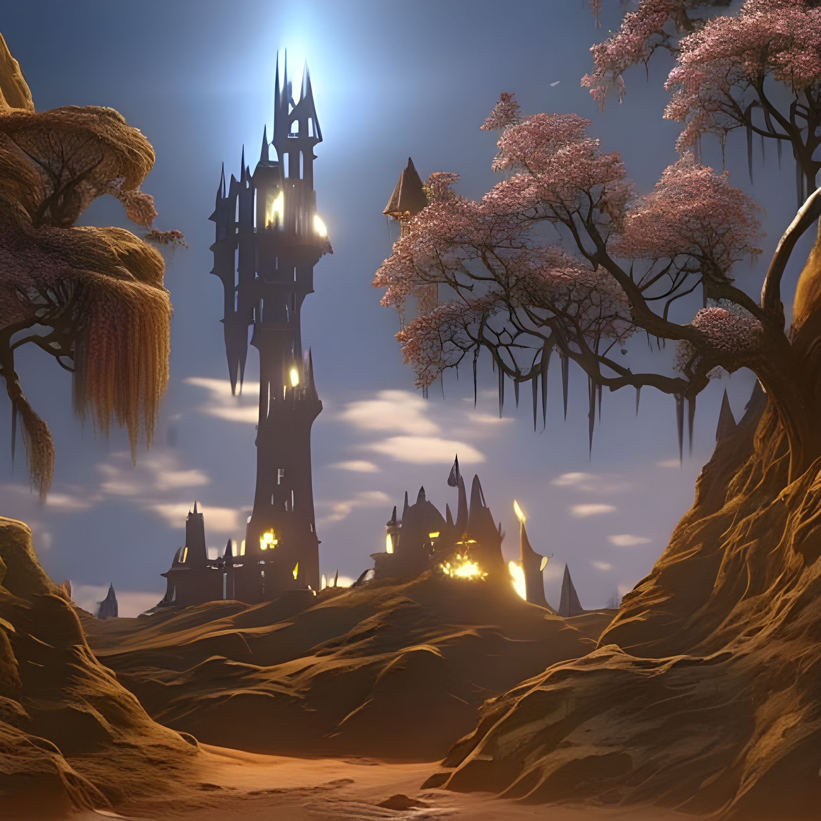 Castle Tower, Hardy Dwarf Trees, Desert Landscape