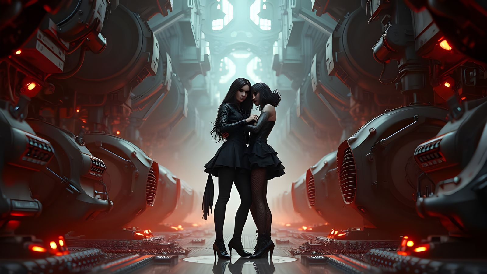 Futuristic Goth Lovers in Sci-Fi Mech Style