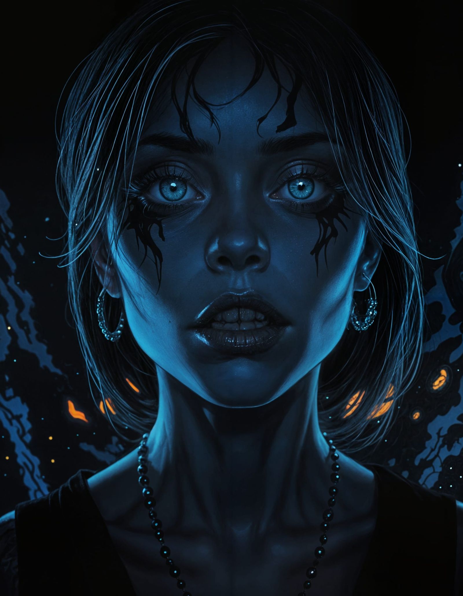 Black Light Horror Portrait in Maximalist Style