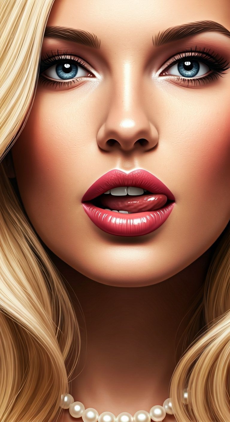 Elegant Woman with Subtle Tongue Visible in Realistic Style