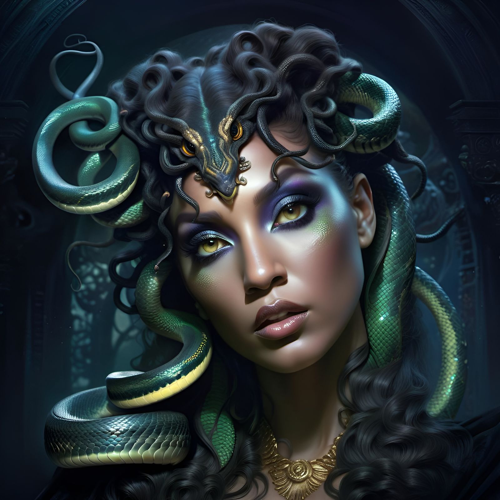 Detailed Medusa Goddess Portrait in Fantasy Style