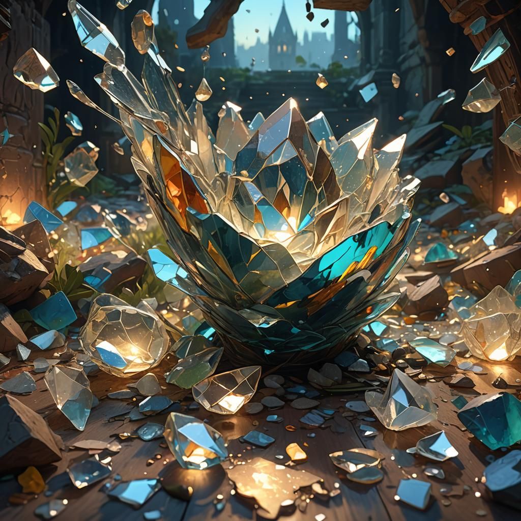 broken glass light at dawn watercolors 8k resolution concept...