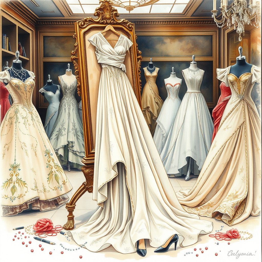 Haute Couture Gown in Art Nouveau Watercolour