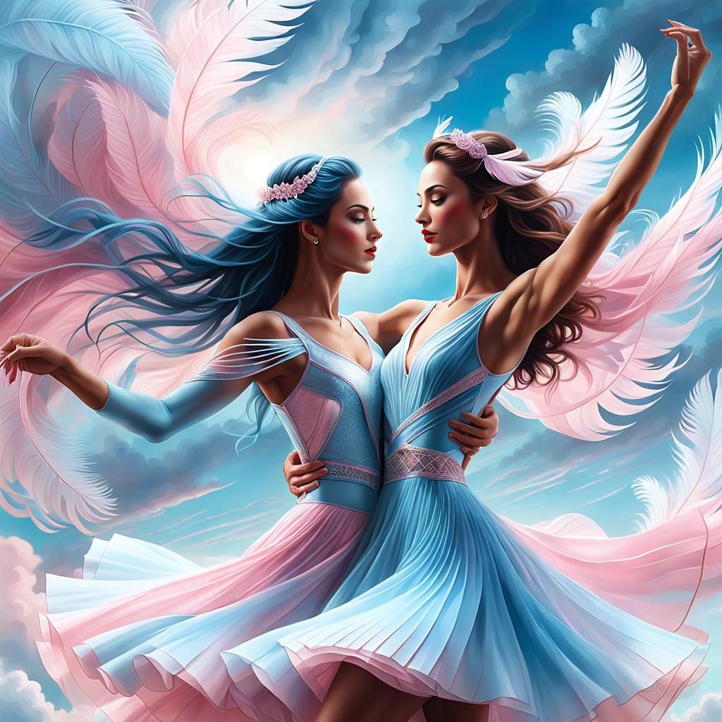 Dancing Figures in Pastel Hues, Digital Art