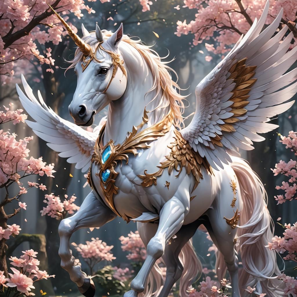 Beautiful Winged Unicorn in 3D Anime Style