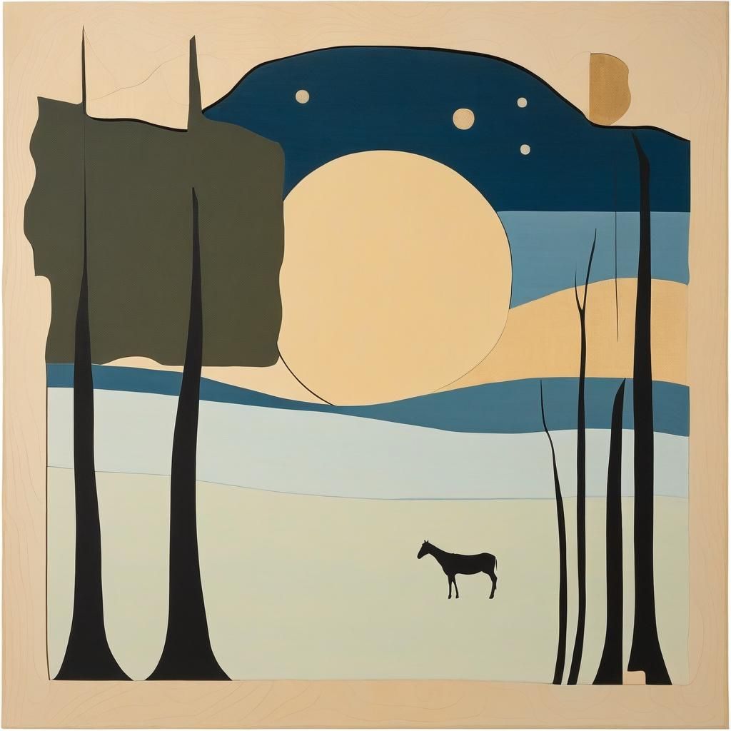 Minimalist Painting in Woodcut and Silk Screen Style