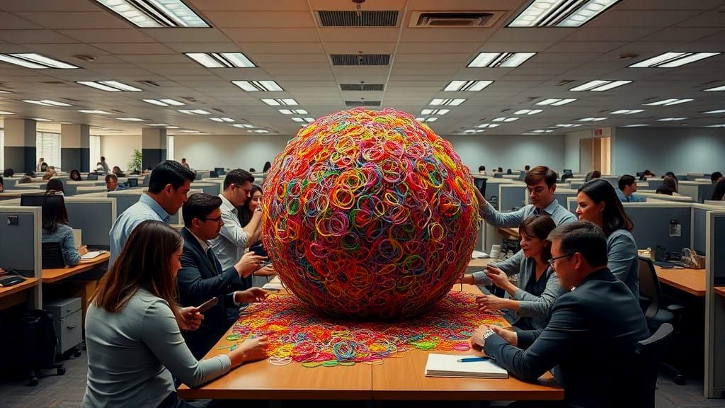 Vibrant Office Colleagues Unite to Create a Massive Rubber B...