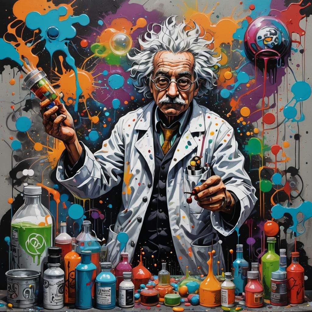 Mad Scientist Einstein in Graffiti Art Style