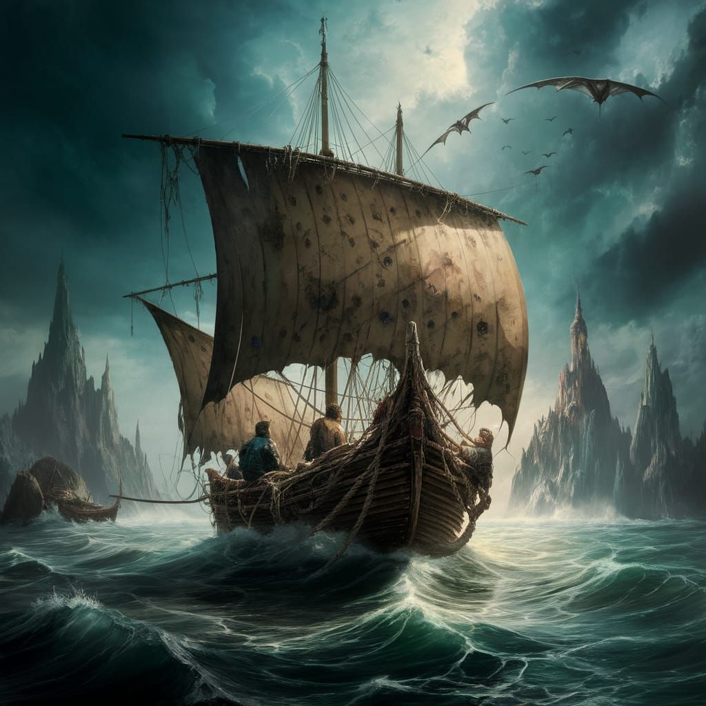 Heroic Crew Battles Abyssal Monsters in a Stormy Ocean