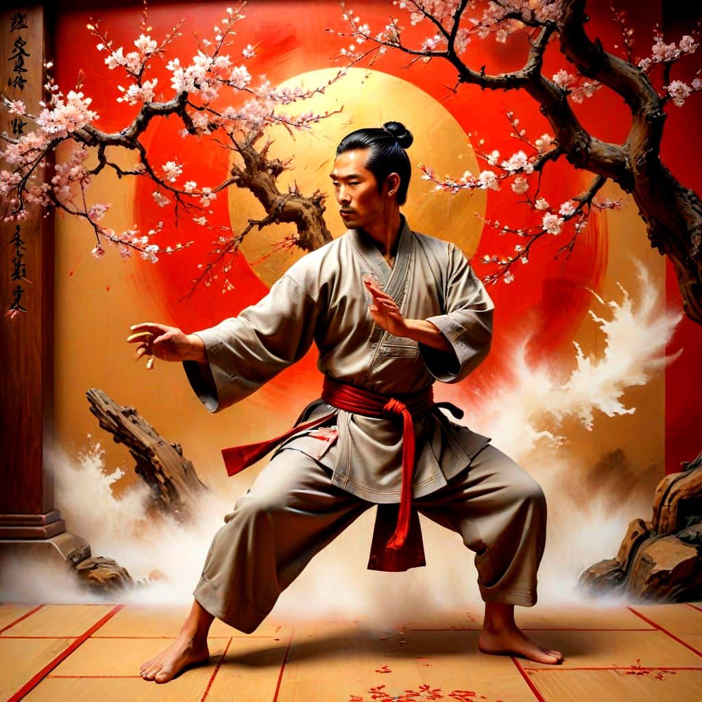 Wing Chun Master in Serene Ancient Dojo