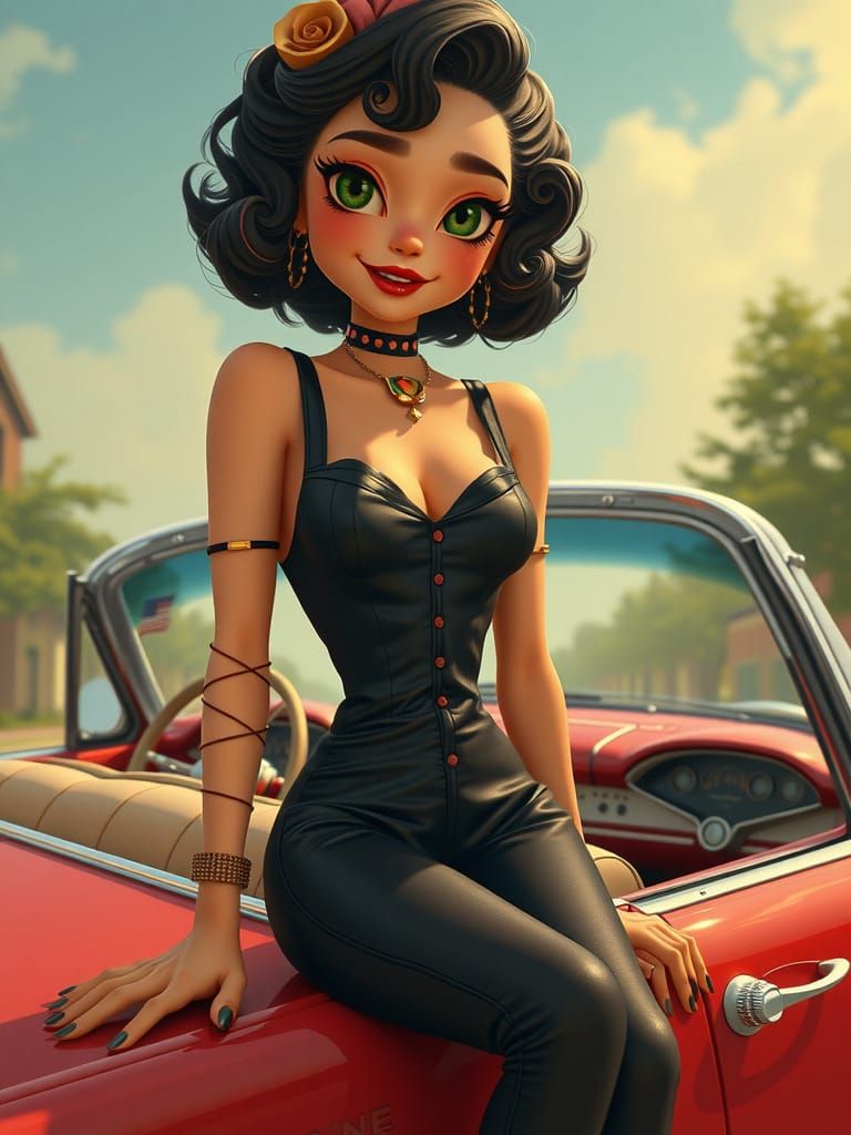 Elegant Girl in Burtonesque 1950s Style