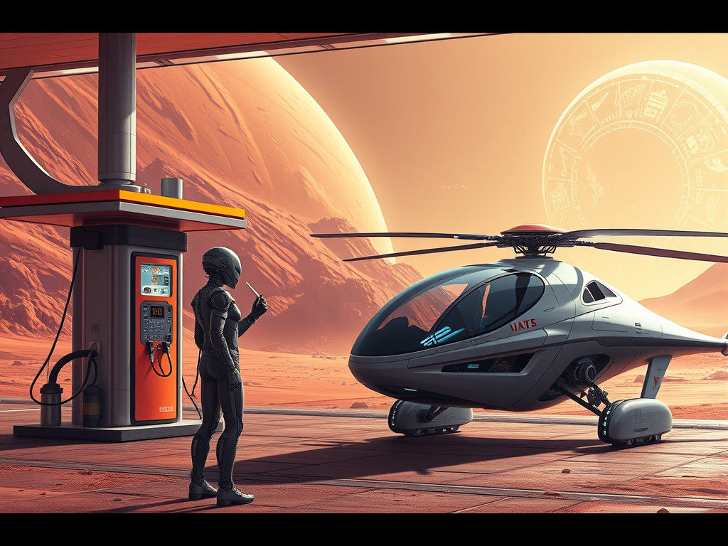Futuristic Martian Gas Station: Hyperrealistic Sci-Fi Art