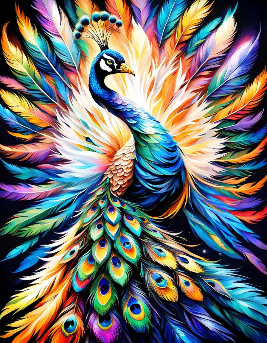 Psychedelic Feather Christmas Tree with Peacock Topper