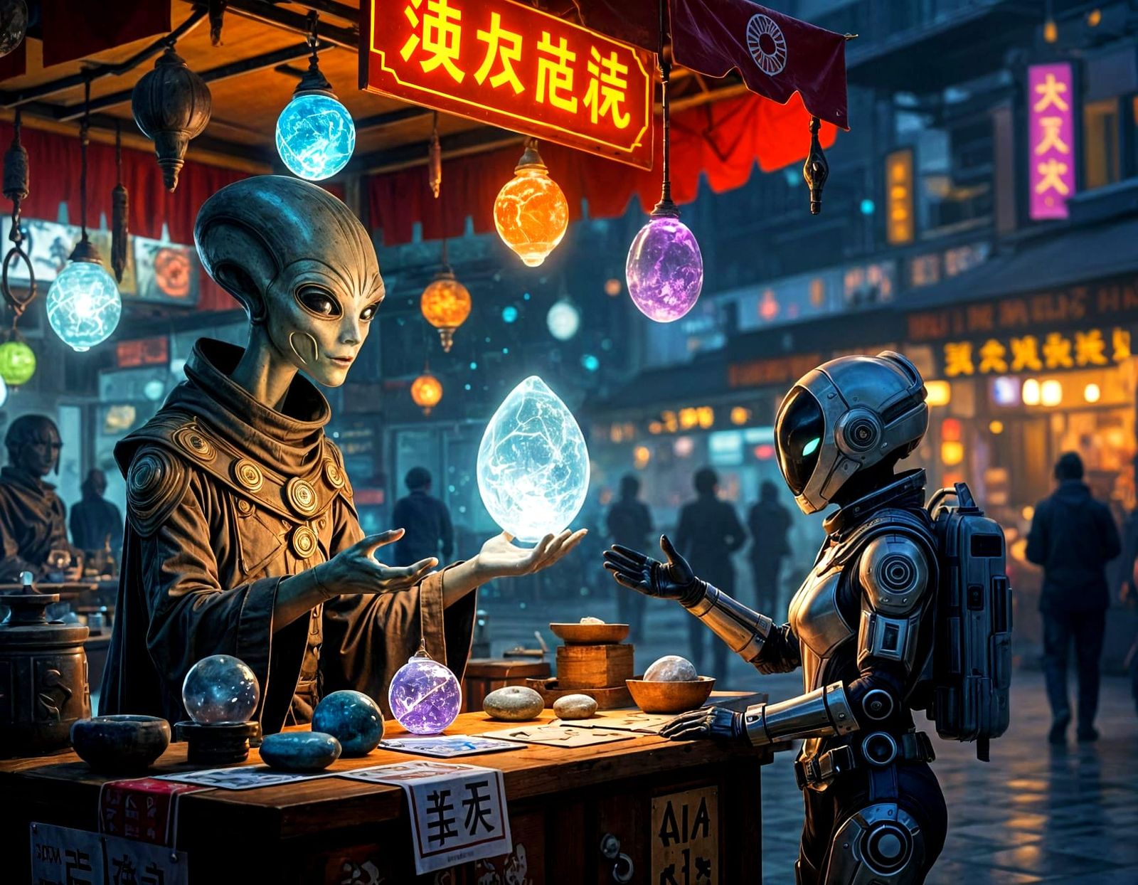 Alien Vendor Stall with Floating Gravity Stones