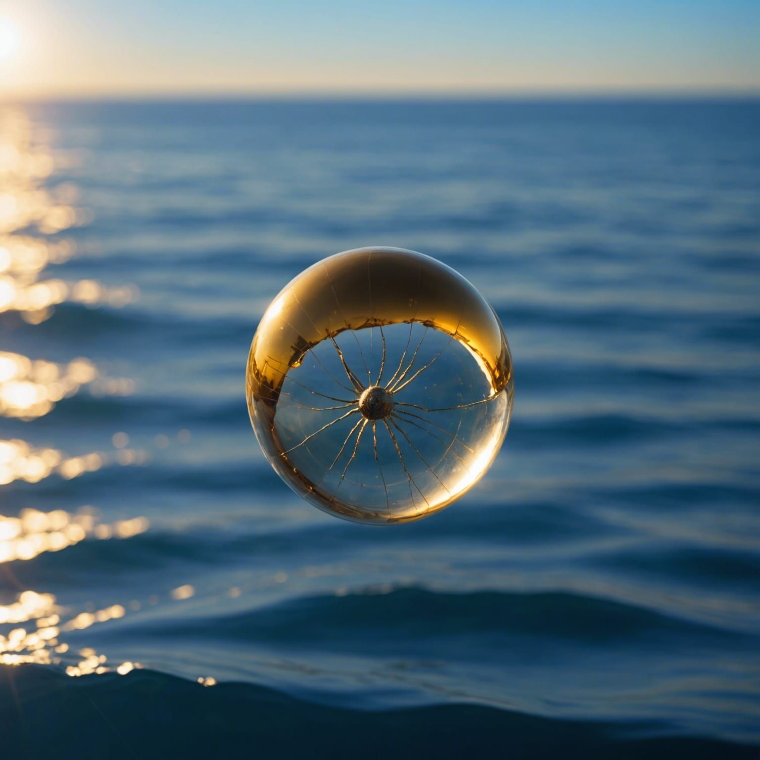 Golden Orb in Blue Ocean: Professional Photography