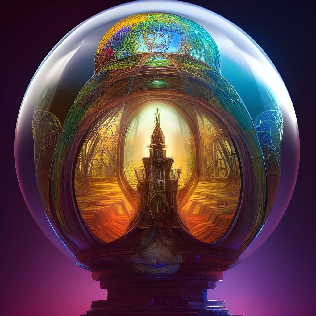 Alien World in Glass Sphere, Detailed Digital Art