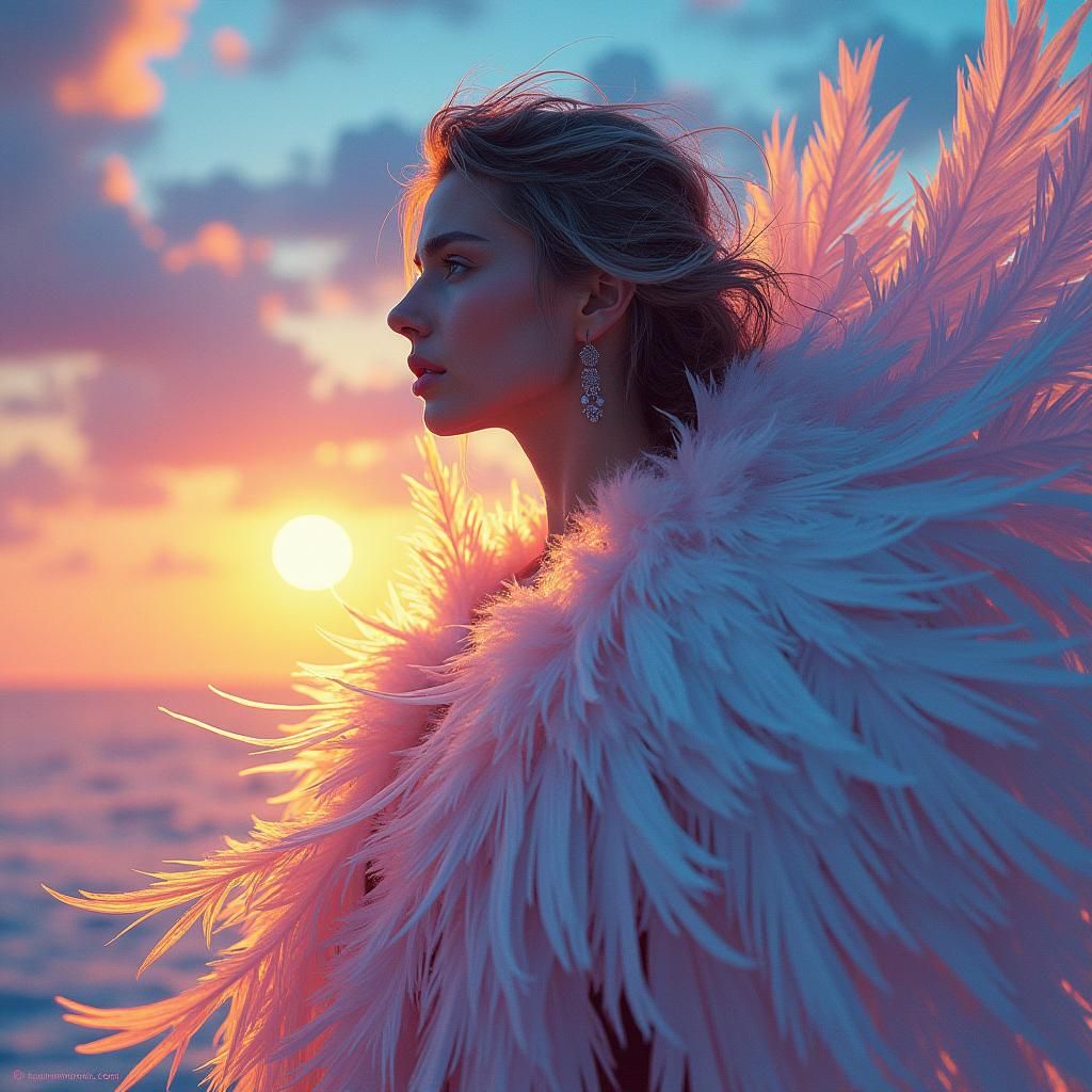 Feathered Woman in Dawn Light: Graffiti and Splash Art Fusio...