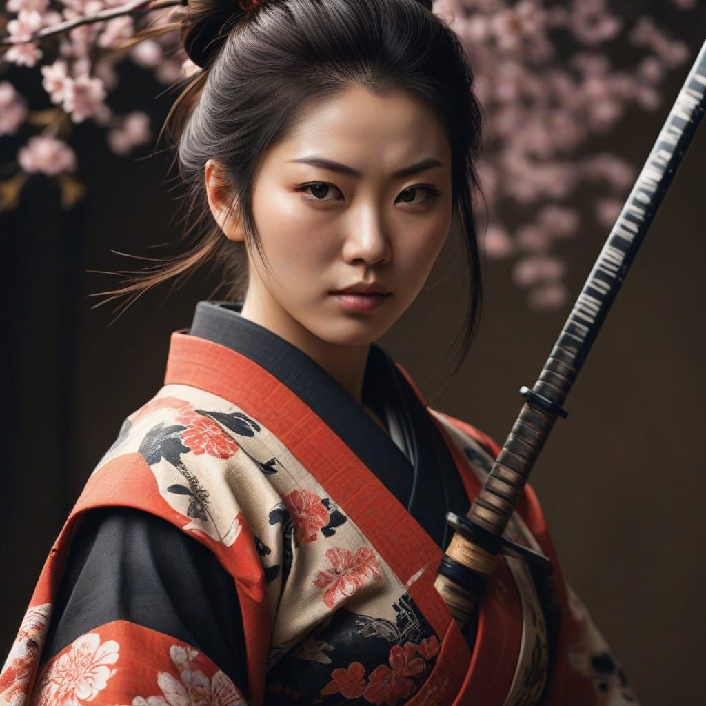 Ethereal Samurai Warrior in Tattered Kimono