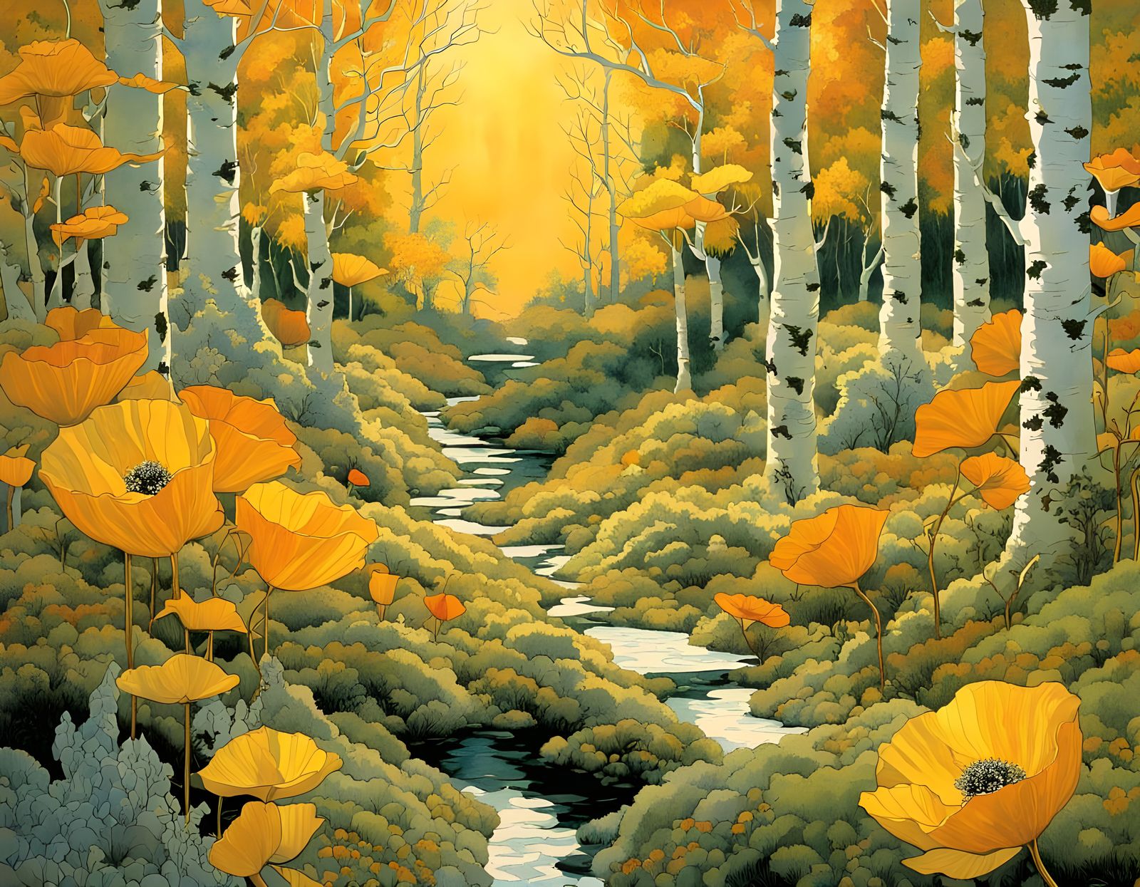 Enchanted Kirigami Forest with Golden Light