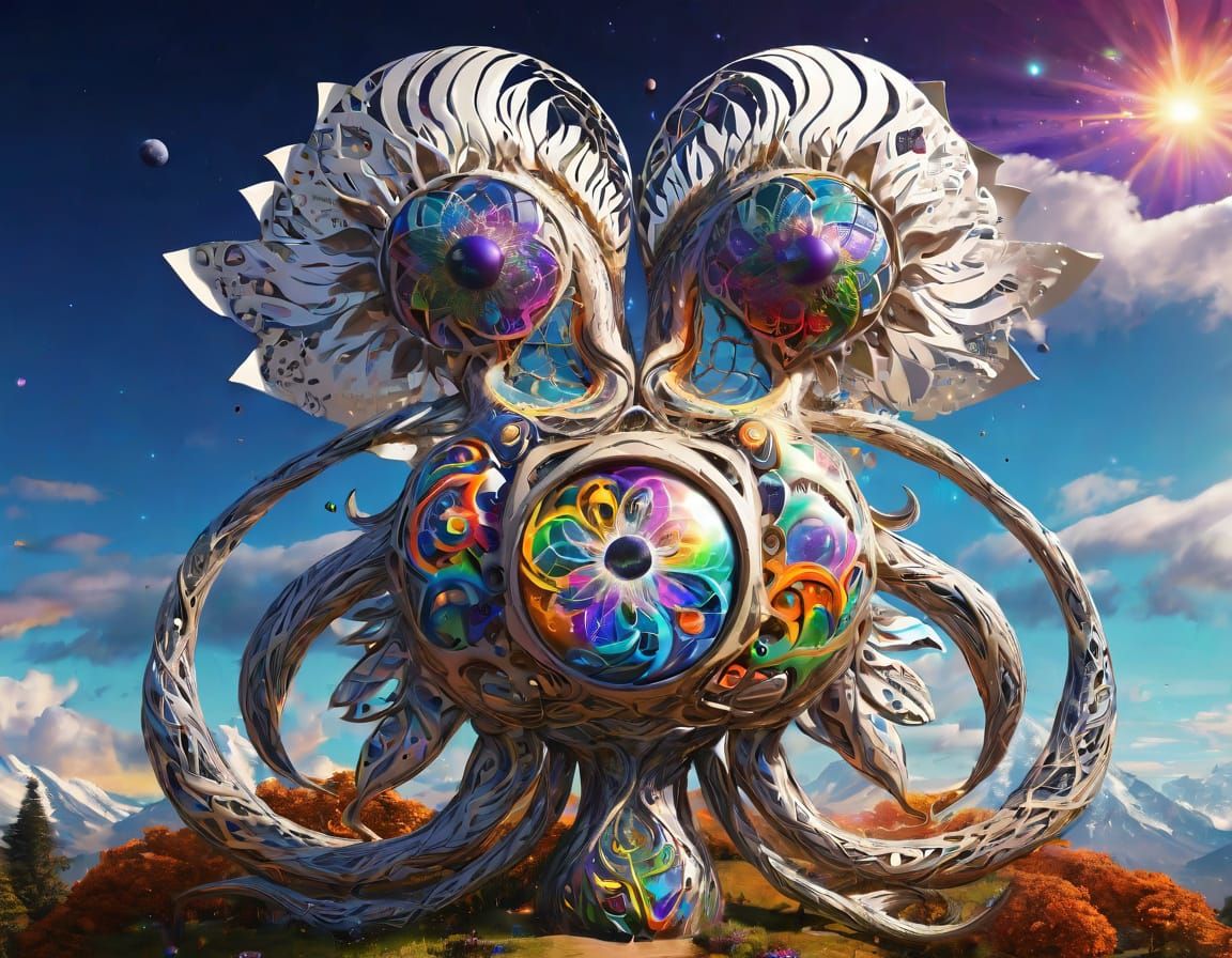 Vibrant Fractal Landscape with Quantum Elements and Flowing ...