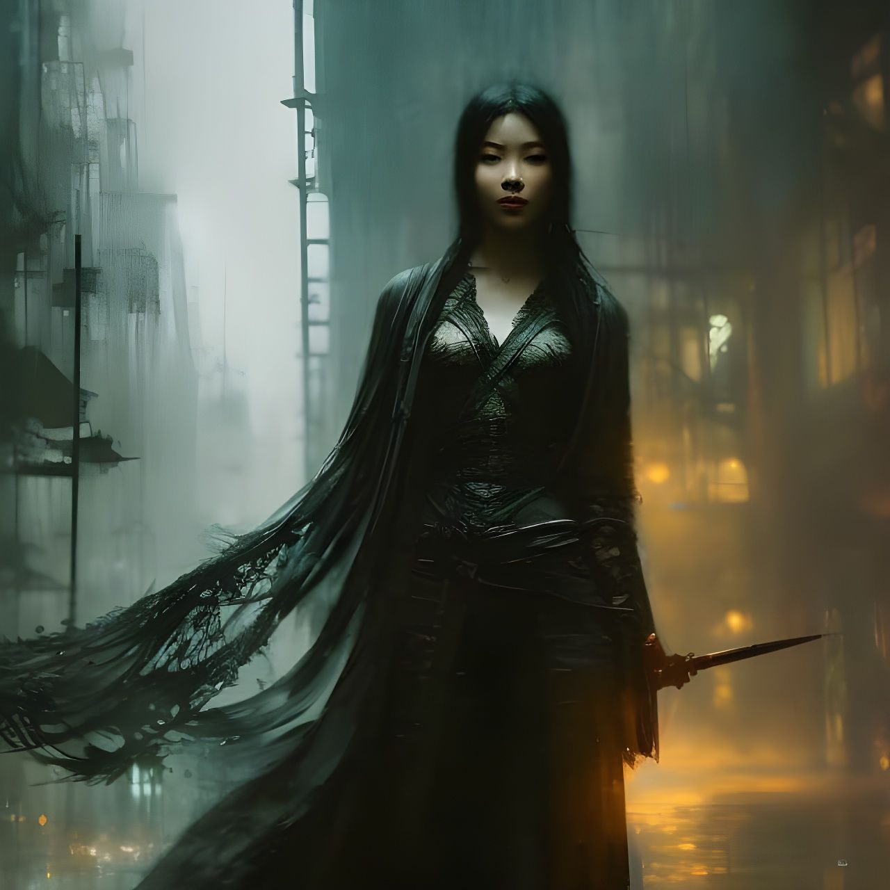 Chinese Woman with Lantern in Goya Style