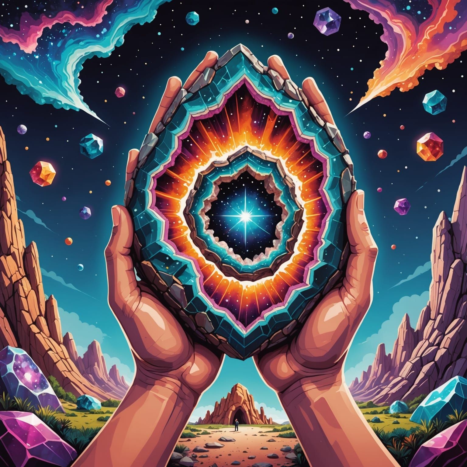 Vibrant Geode Universe in Illustrated Style